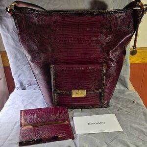Brahmin Deep Burgundy And Brown Embossed Leather Shoulder Bag